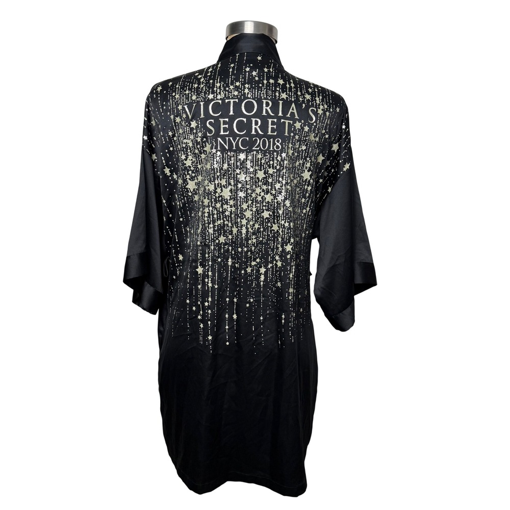 Victoria's Secret NYC 2018 Fashion Show Black Star Robe XS/S Kimono No Belt